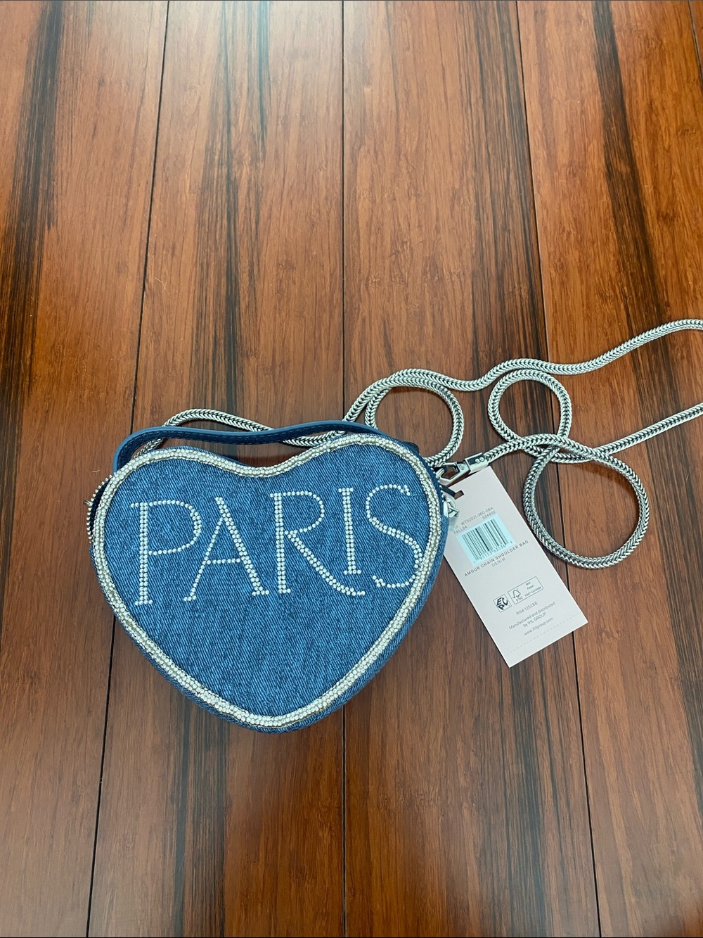 Paris Hilton Blue Denim Heart Crossbody with Rhinestone 'PARIS'